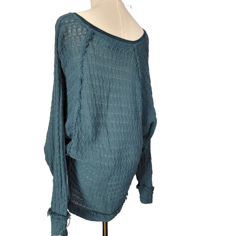 Free People We The Free Thien's Hacci Long Sleeve Sweater Teal Green Knit Y2K XS